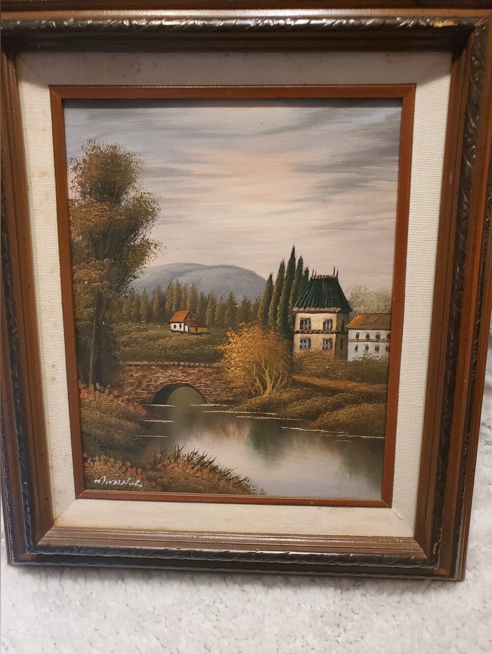 Original Oil Painting On Board By Mathilda European Countryside Vintage